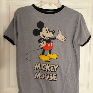 Disney Gray Mickey Mouse Short Sleeve Tee with Black Trim